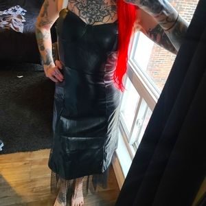 Pleather long dress with tulle